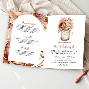 Terracotta Floral Mason Jar QR Code Wedding Invitation
