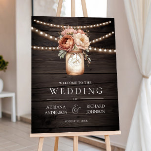Terracotta Floral Mason Wood Wedding Welcome Sign