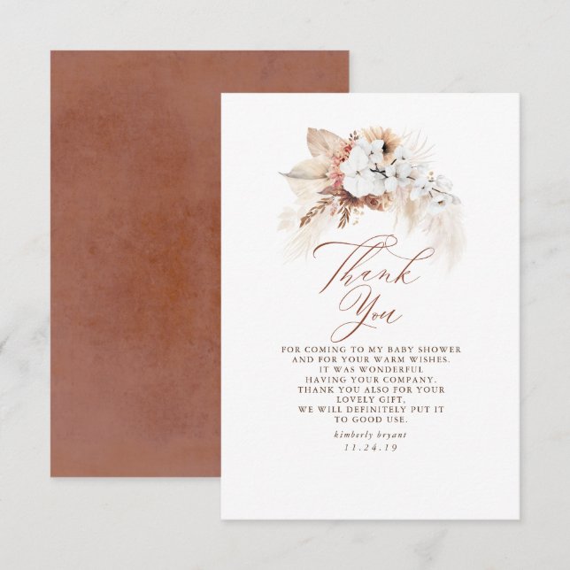 Terracotta Floral Modern Boho Thank You Card (Front/Back)