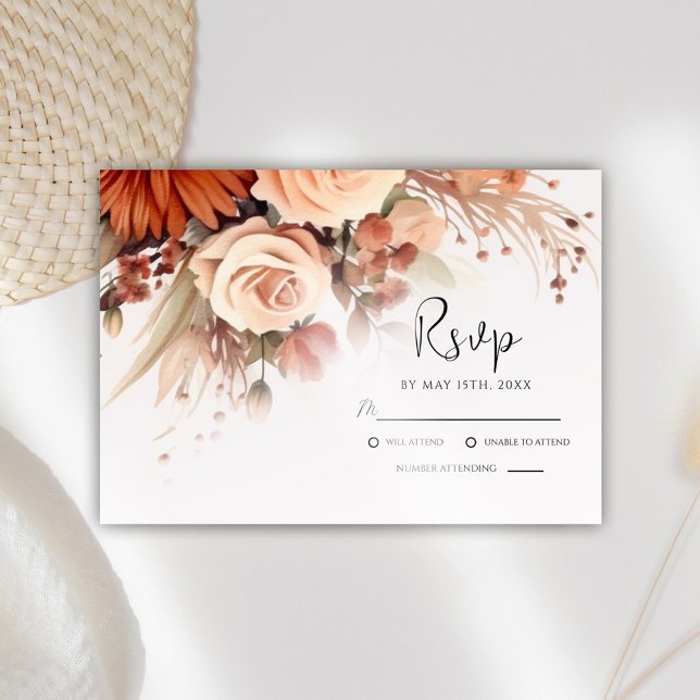 Terracotta Floral Modern Botanical Wedding RSVP Card (Creator Uploaded)