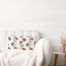 Terracotta Floral Modern Lumbar Throw Pillow