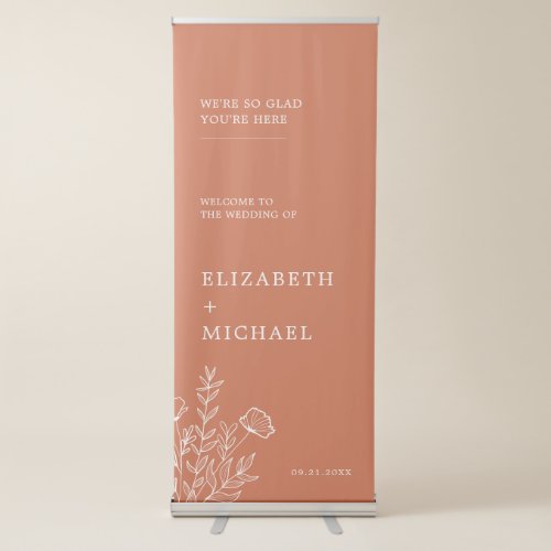 Terracotta Floral Modern Minimal Wedding Welcome Retractable Banner