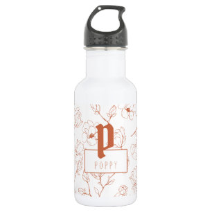 Terracotta Floral Monogram Name Stainless Steel Water Bottle