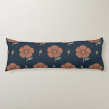 Terracotta Floral Moody Blue Long Body Pillow