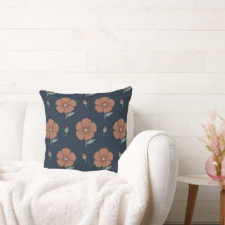 Terracotta Floral Moody Blue Minimalist Throw Pillow