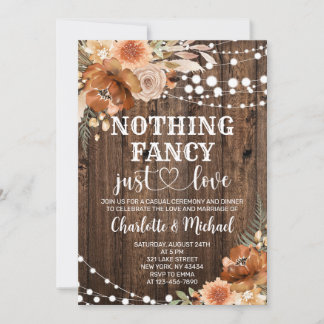 Terracotta Floral Nothing Fancy Just Love Wedding Invitation