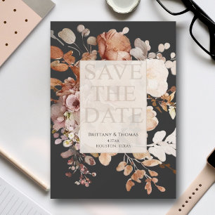 Terracotta Floral on Black Save the Date Invitation