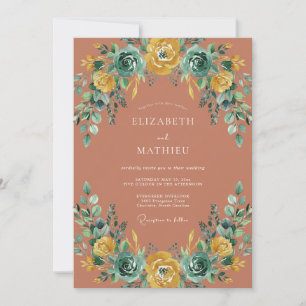 Terracotta Floral Painterly Flourish Wedding Invitation