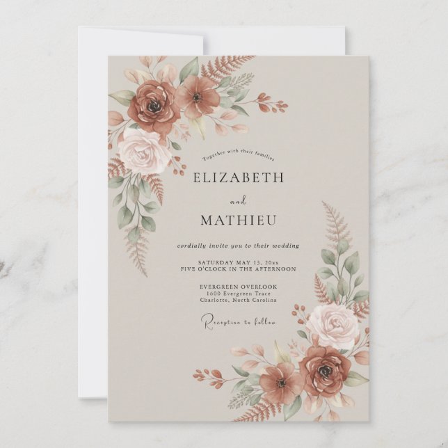 Terracotta Floral Painterly Romance Wedding Invitation (Front)