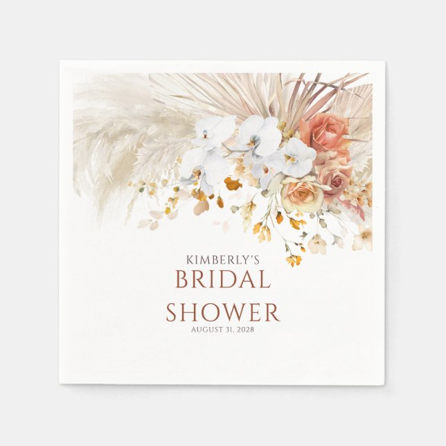 Terracotta Floral Pampas Grass Any Event Napkins (Front)