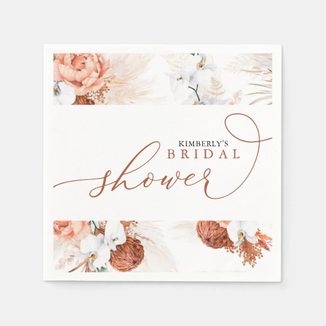Terracotta Floral Pampas Grass Any Shower Napkins (Front)
