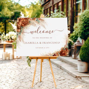 Terracotta Floral Pampas Grass Boho Wedding Sign
