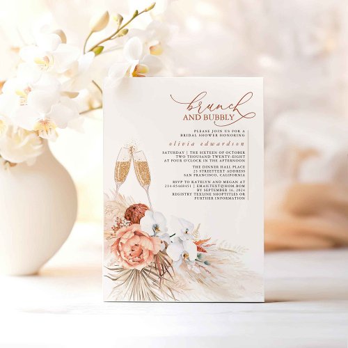 Terracotta Floral Pampas Grass Brunch and Bubbly Invitation