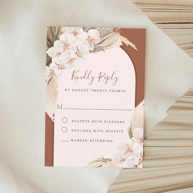 Terracotta Floral Pampas Grass Fall Wedding RSVP Card (Creator Uploaded)