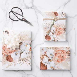 Terracotta Floral Pampas Grass Pattern Elegant Wra Wrapping Paper Sheets