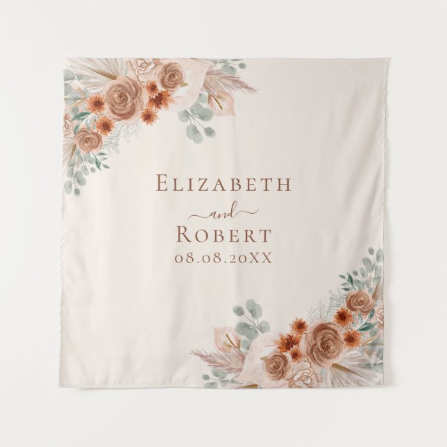 Terracotta Floral Pampas Grass Wedding Backdrop (Front)