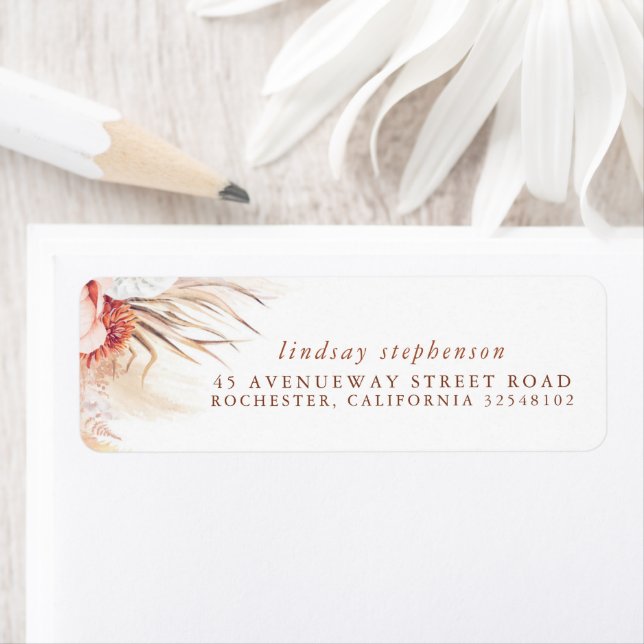 Terracotta Floral Pampas Grass Wedding Label (Insitu)
