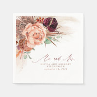 Terracotta Floral Pampas Grass Wedding Napkins