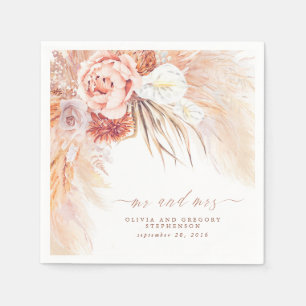 Terracotta Floral Pampas Grass Wedding Napkins