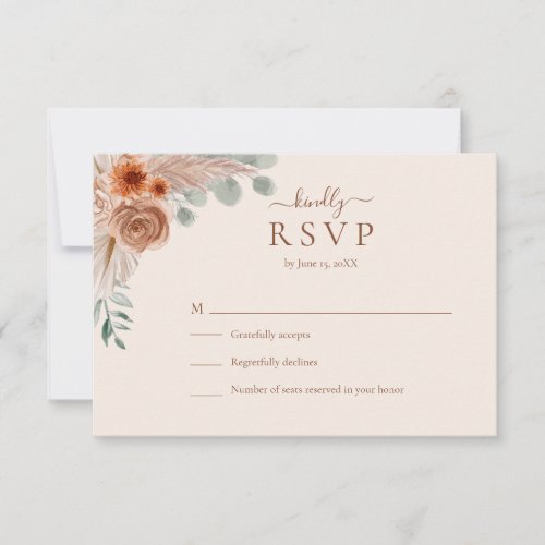 Terracotta Floral Pampas Grass Wedding RSVP Card