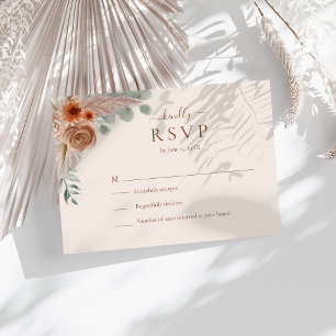 Terracotta Floral Pampas Grass Wedding RSVP Card