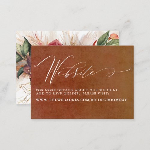 Terracotta Floral Pampas Grass Wedding Website Business Card