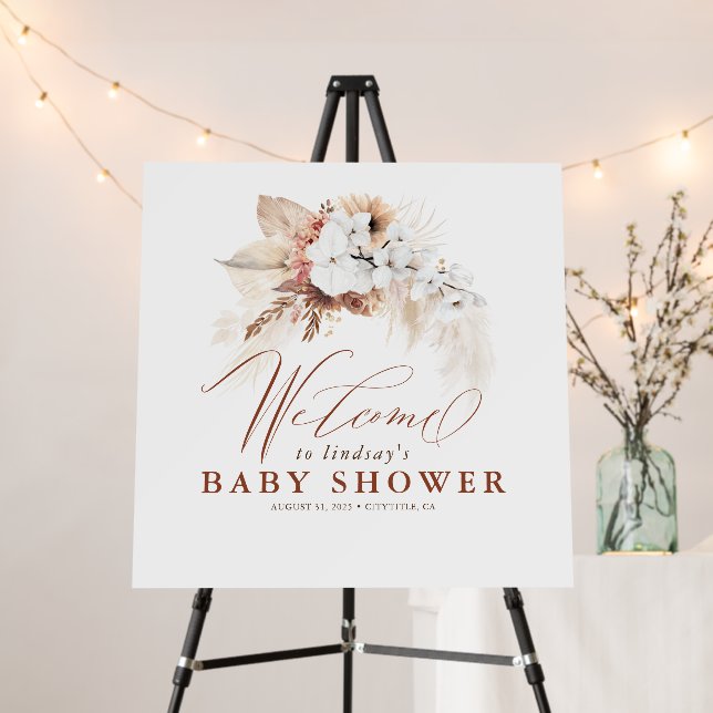 Terracotta Floral Pampas Grass Welcome Sign (In Situ (Stand))