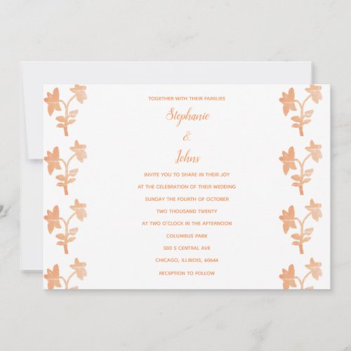 Terracotta Floral Pattern Simple Chic 2024 Wedding Invitation