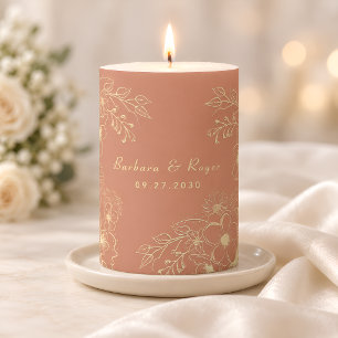 Terracotta Floral Personalized Wedding Pillar Candle