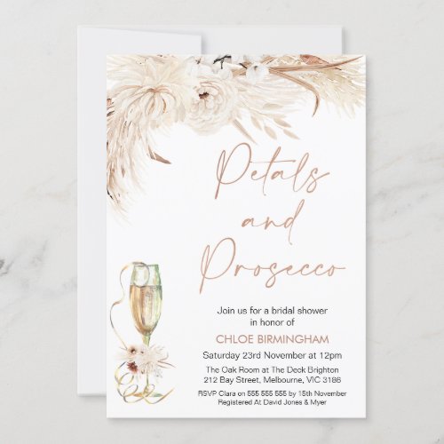 Terracotta Floral Petals Prosecco Bridal Shower Invitation