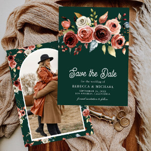 Terracotta Floral Photo Emerald Green Wedding Save The Date