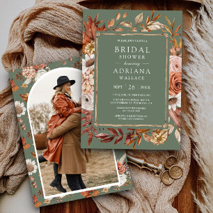 Terracotta Floral Photo Sage Green Bridal Shower Invitation