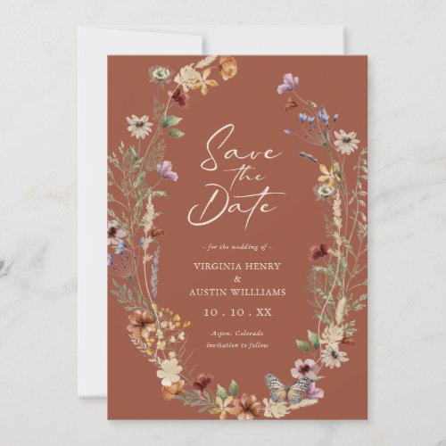 Terracotta Floral Photo Save The Date Flat Card