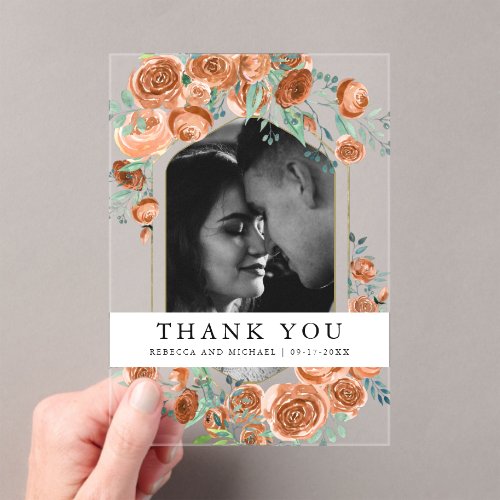 Terracotta Floral Photo Wedding Thank You Acrylic Invitations