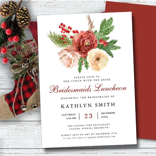  Terracotta Floral Pine Bough Bridesmaids Luncheon Invitation (Creator Uploaded)