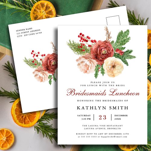  Terracotta Floral Pine Bough Bridesmaids Luncheon Invitation Postcard