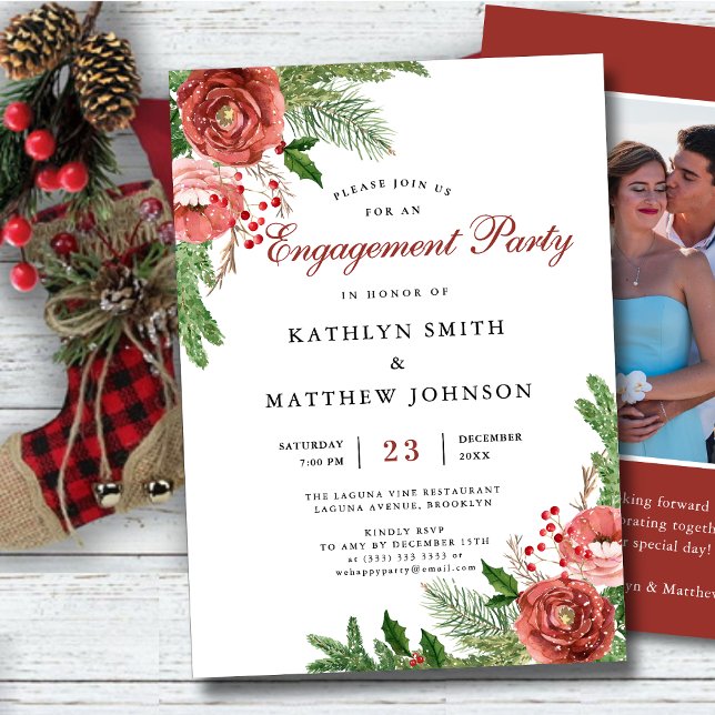Terracotta Floral Pine Bough Engagement Party Invitation (Creator Uploaded)
