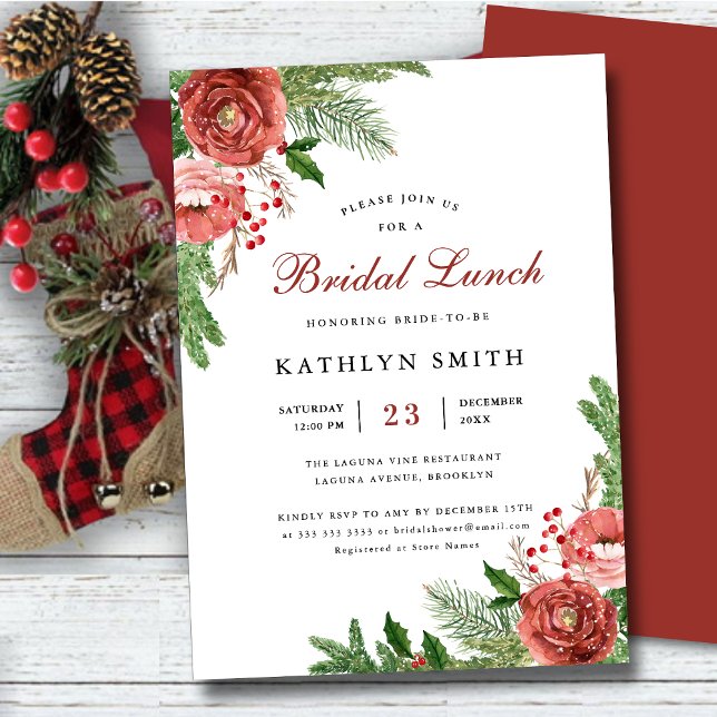Terracotta Floral Pine Bough Foliage Bridal Lunch Invitation (Creator Uploaded)