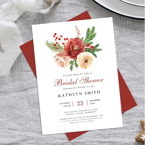 Terracotta Floral Pine Bough Foliage Bridal Shower Note Card