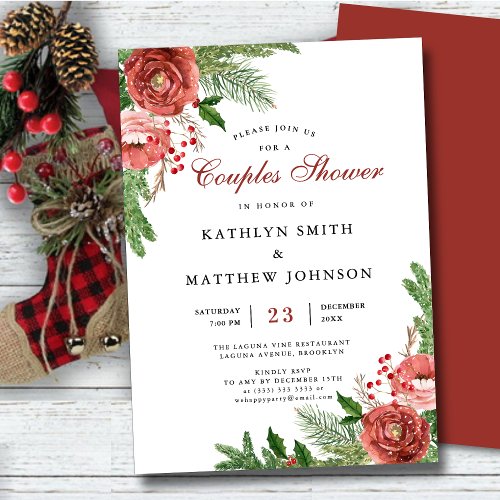 Terracotta Floral Pine Bough Green Couples Shower  Invitation