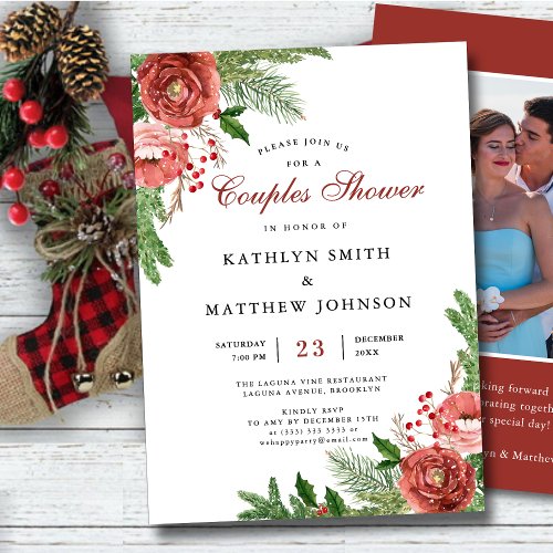Terracotta Floral Pine Bough Green Couples Shower  Invitation