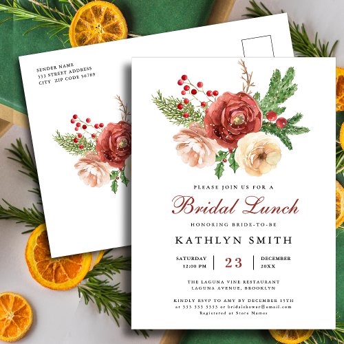 Terracotta Floral Pine Bough Greenery Bridal Lunch Invitation Postcard