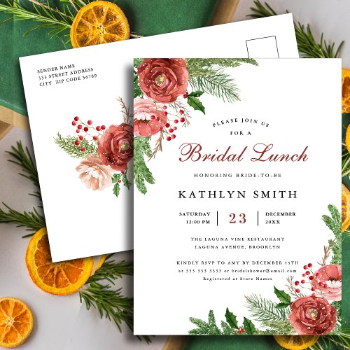 Terracotta Floral Pine Bough Greenery Bridal Lunch Invitation Postcard