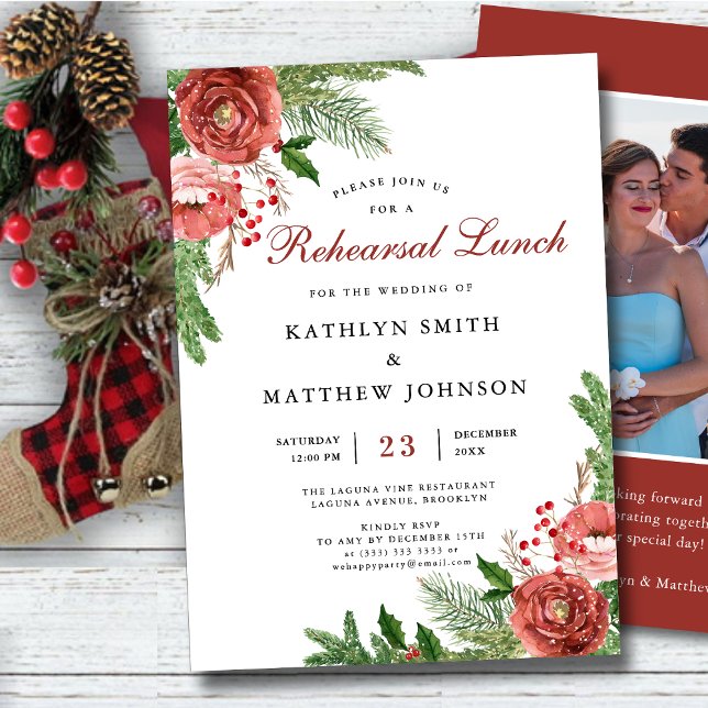 Terracotta Floral Pine Bough Rehearsal Lunch Invitation (Creator Uploaded)