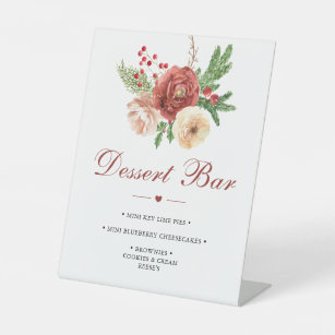 Terracotta Floral Pine Bough Wedding Desert Bar Pedestal Sign