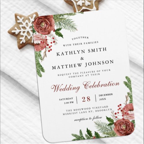 Terracotta Floral Pine Bough Wedding Invitation Magnet