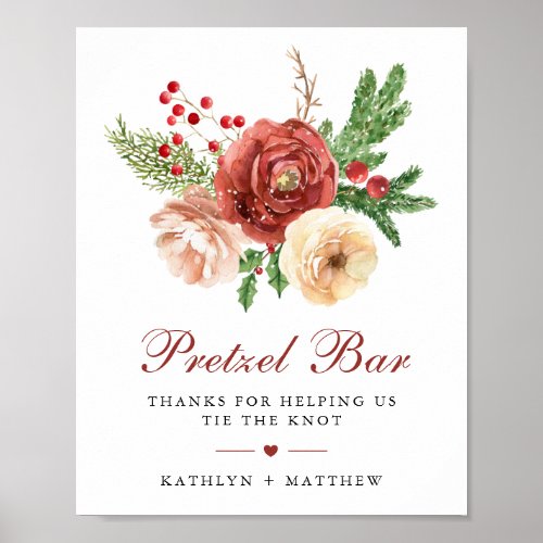 Terracotta Floral Pine Bough Wedding Pretzel Bar Poster