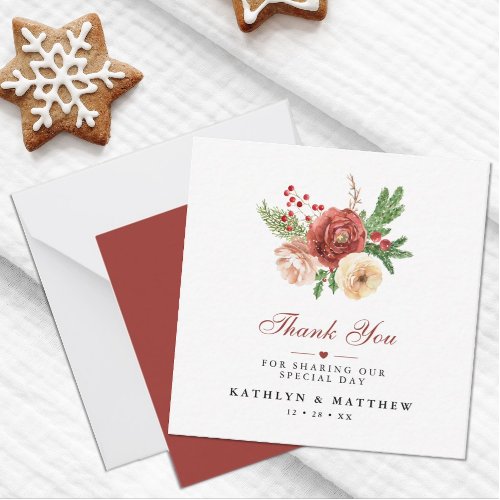 Terracotta Floral Pine Bough Wedding Thank You Note Card