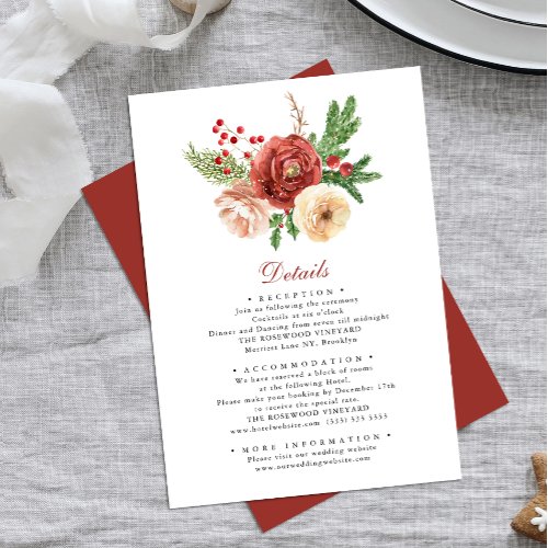 Terracotta Floral Pine Foliage Wedding Details Enclosure Card