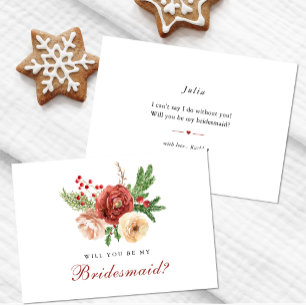 Terracotta Floral Pine Will You Be My Bridesmaid Invitation